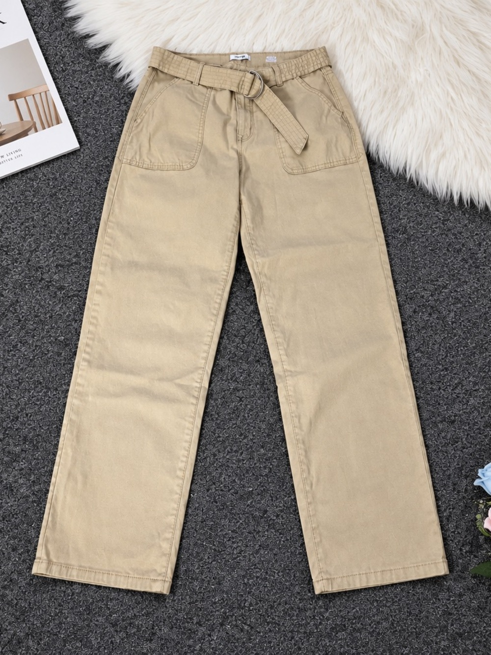 Kensie Women’s Sz 8  Khaki The Allie high rise Slim Straight Crop belted Khaki